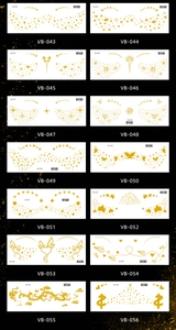 Detailed sheet of 14 gold metallic facial freckle tattoo stickers for party makeup looks