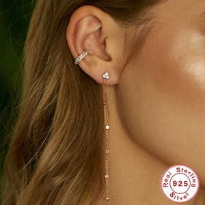 S925 sterling silver tassel star earrings with sparkling crystals for women