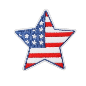Star-shaped American flag embroidered patch with red, white and blue stitching
