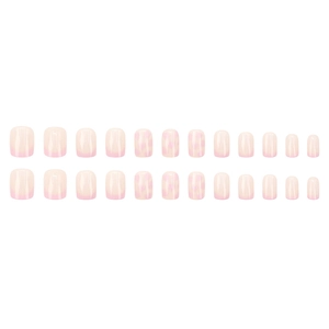 Short square pink ombre press-on nails set with elegant marble texture 24 pieces
