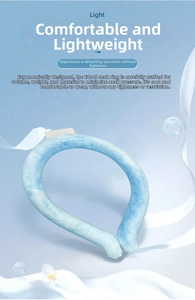 Detailed view of light blue PCM cooling neck ring with marble pattern and silk texture