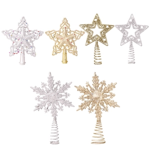 Gold and silver Christmas tree toppers set with glitter star and snowflake ornaments