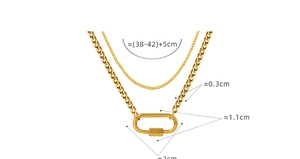 Details der goldenen Doppelschicht-Halskette mit ovaler Schnalle und Abmessungen