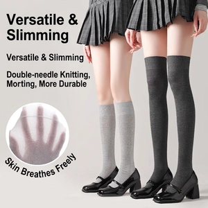 Chaussettes montantes en coton gris respirant, tricotage double aiguille de haute qualité