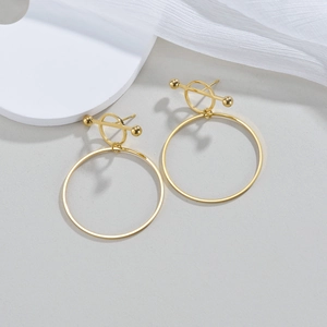Minimalist 18K gold stainless steel hoop earrings with geometric T-bar design for women