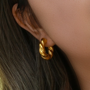 Classic 18K gold plated stainless steel twisted rope hoop earrings on model