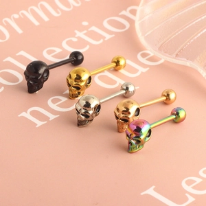 3D skull head tongue rings in five metallic colors made of durable stainless steel