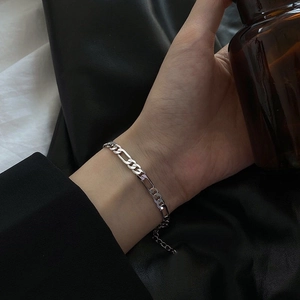 Double-layered silver titanium steel keel bracelet for men with vintage street style