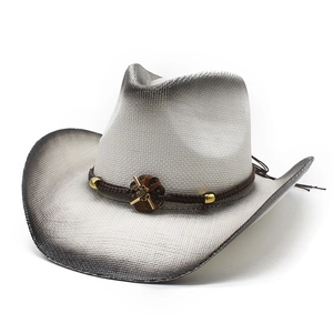 Handmade western cowboy straw hat with gradient paint finish and sunflower trim decor