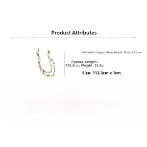 Detail view of multilayer beaded necklace with glass beads and picture stone measurements