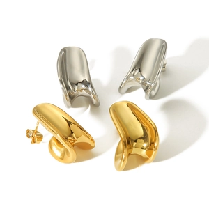 Minimalist 18k gold and silver irregular curved stud earrings with polished mirror finish