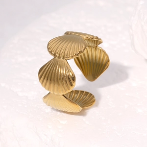 Anello a conchiglia in acciaio inossidabile placcato oro 18k regolabile aperto