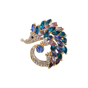 Colorful crystal hedgehog brooch with sparkling rhinestones set in gold-tone alloy
