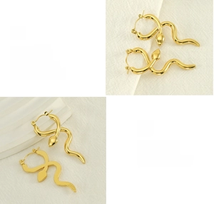 Detailed macro of gold snake hoop earrings with polished finish and vacuum plating