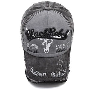Vintage washed charcoal baseball cap with Black Rebel embroidery and distressed details