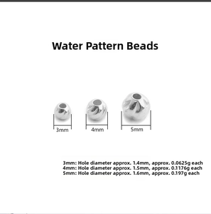 Detailed size chart for S925 sterling silver water ripple beads showing 3mm to 5mm options
