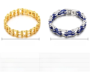 Detailed view of stainless steel bicycle chain bracelets with size and weight specifications
