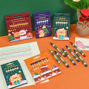 Christmas 12-color crayon set featuring festive Santa and snowman cartoon packaging