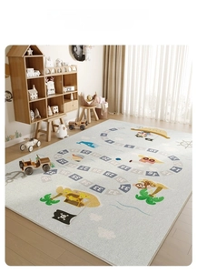Close-up of nautical pirate map rug showing number path and sea creatures on soft fabric