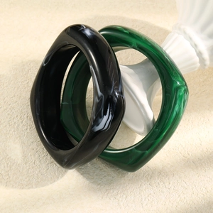 Luxury chunky marble resin bangles in black and dark green with artistic ink texture