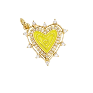 Pendentif cœur plaqué or 18 carats avec émail jaune et bordure en cristaux brillants