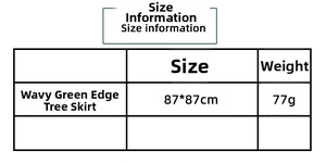 Christmas tree skirt with green wavy edge size 87x87cm shown with dimensions info