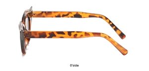 Side view detail of leopard print cat eye sunglasses showing the tortoise shell texture