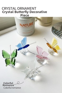 Macro detail of multi-colored faceted crystal butterfly ornaments with spherical bases