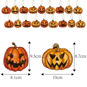 Wooden Halloween pumpkin hanging ornaments set with size details for party decoration