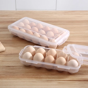 Stackable clear plastic egg storage box with lid for refrigerator kitchen organization