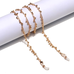 Elegant Gold Plated Metal Beads Eyeglasses Chain Anti-slip Silicone Loops Decorative Mask Lanyard For Women Men