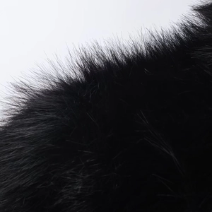 Gros plan sur la texture de la fourrure synthétique noire montrant douceur et qualité