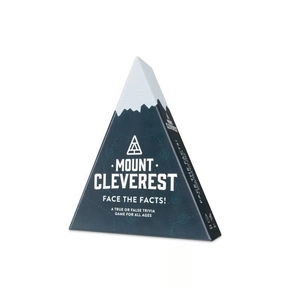 Pyramid-shaped Mount Cleverest true or false trivia card game with blue mountain design