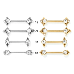 Set of 8 gold and silver nipple rings with cubic zirconia and crystal ball accents