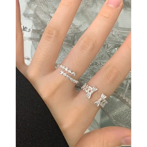S925 sterling silver hollow bow and heart pattern open rings set for women