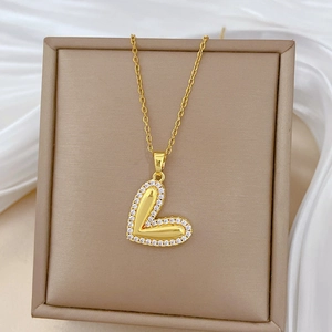 Gold Heart Pendant Necklace Micro Pave Zirconia Titanium Stainless Steel Clavicle Chain Elegant Jewelry For Women