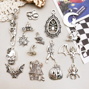 Halloween Anhänger Legierung Antik Silber Totenkopf Spinne Kürbis Für DIY Schmuckherstellung Halskette Schlüsselanhänger