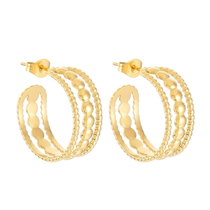 Boucles d'oreilles créoles dorées à triple couche de style vintage français en acier