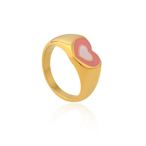 Fashion 18K Gold Plated Stainless Steel Heart Enamel Ring For Women Minimalist Sweet Colorful Love Heart Finger Jewelry