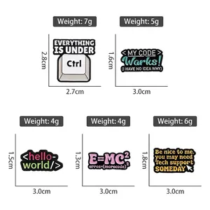 5-piece pink alloy enamel pins set featuring math equations and keyboard coding motifs