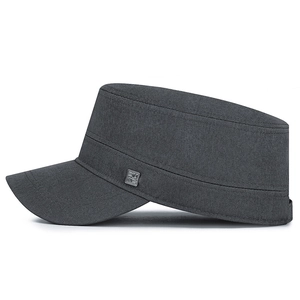 Classic dark grey flat top cadet cap with metal logo for outdoor casual wear