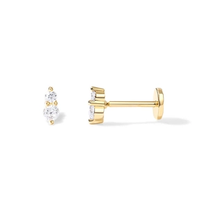 Detailed view of gold-plated S925 silver screw back earrings with clear cubic zirconia