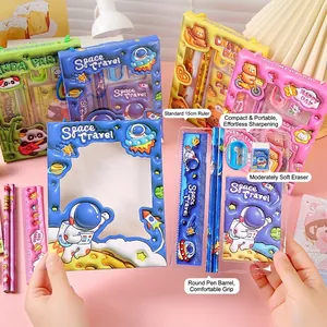 6-piece cartoon stationery set for children with pencil, ruler, eraser and notebook