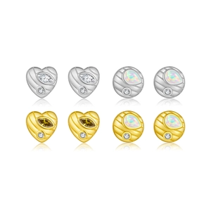 S925 sterling silver heart stud earrings set with sparkling zircon and opal stones