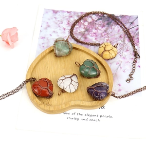 Tree of Life wire wrapped heart pendant necklace made with natural healing crystal stones