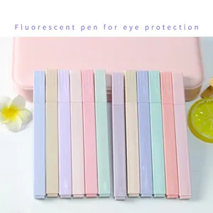 Plastic Highlighters Square Anti Roll Barrel Chisel Tip Morandi Colors Eye Protection For Journaling School Office
