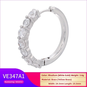 Detailed view of silver hoop earrings with pave cubic zirconia and size dimensions