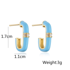 Details zu Maßen der C-förmigen blauen Emaille-Ohrstecker mit Zirkonia in Goldoptik