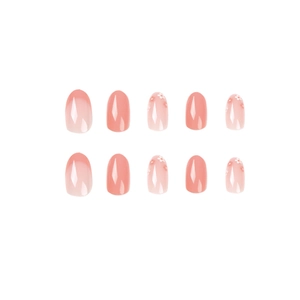 Pink French tips press-on nails with delicate white flower patterns and glossy finish