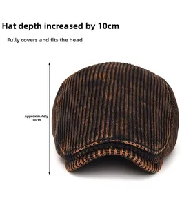 Detail view of tie-dye knit newsboy cap showing the 10cm depth and striped texture